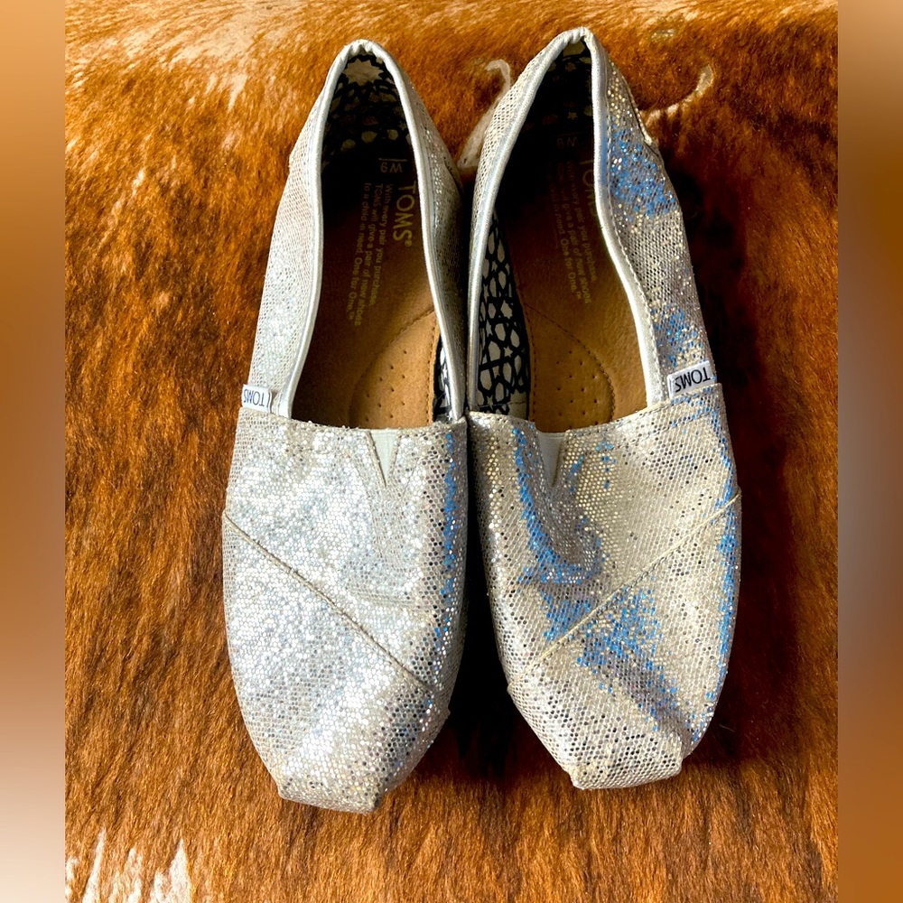 Toms silver sparkle flat shoes